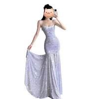 French-style Chic Butterfly-print Mesh Slip Dress For Women
