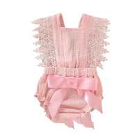 European And American Cute And Popular Baby Romper Lace Cotton And Linen Bow Romper