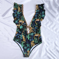 Strap Retro Digital Print Beach Swimsuit