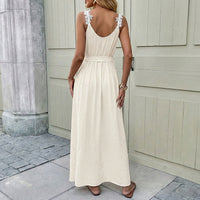 Light Mature Style Slip Dress Solid Color Slit Sleeveless Dress