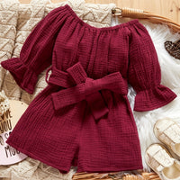 Baby Double Yarn Woven Belt Belt Bow Jumpsuit