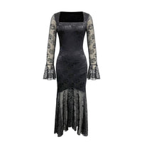 Square-neckline Asymmetrical Hem Figure-hugging Dress