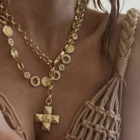 Titanium Steel Clavicle Chain 18K Gold Plated Cross