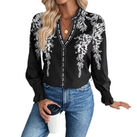 Womens Casual Long-sleeve V-neck Blouse