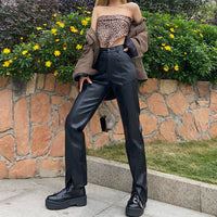 Homemade New Black Motorcycle Leather Pants With Split Legs