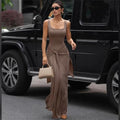 New Summer Stylish Solid Color Elegant Square Neck Low Cut Slim Fit Dress