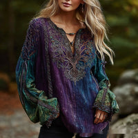 Loose-fitting Casual Womens Shirt With A V-neck And A Printed Design
