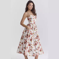 Spicy-style Floral Mid-length Dress With A Backless Halter Design