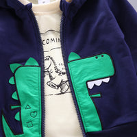 Boys' Cartoon Dinosaur Zipper Cardigan Three-piece Set