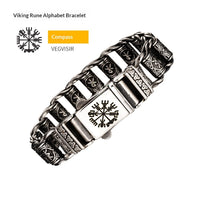 Nordic Viking Rune Compass Totem Titanium Steel Bracelet