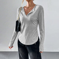 Women's Solid Color Minimalist Style V-neck T-shirt