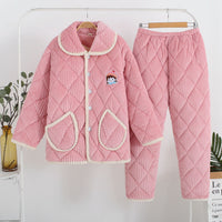Women's Fashion Coral Fleece Three-layer Thickened Fleece-lined Warm Loungewear