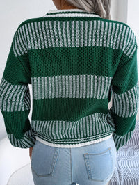 Women Casual Color Block Stripe Long Sleeve Knit Sweater