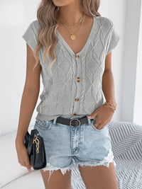 Casual Solid Color Button V-Neck Knitted Vacation Top