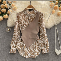 Long Sleeve Top Loose Striped Stitching Fake Shirt
