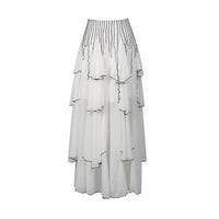 New Arrival Elegant Black And White Contrast Color Long Dress With Tiered Ruffle Hem For Women