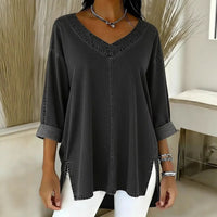 Female Solid Color Casual Street-Style Denim V-Neck Top