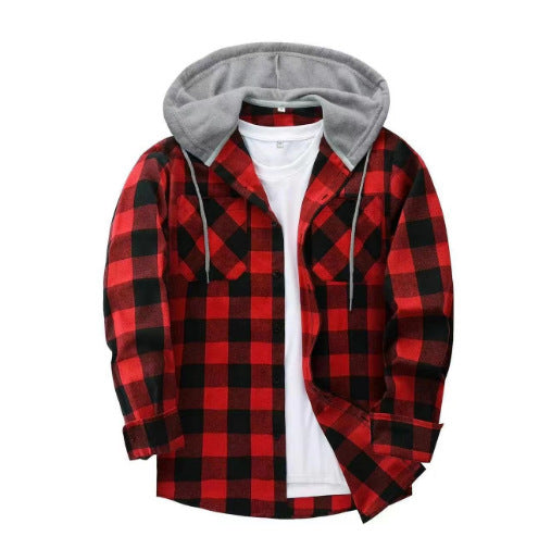 Men's Fashion Personality Plaid Hooded Shirt