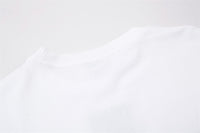 Color Contrast Patchwork Hem Raw Edge Niche Loose Letter Crew Neck Top
