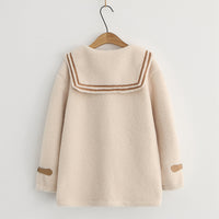 Cute Rabbit Embroidered Fur One Lamb Fur Navy Collar Short Coat Girl