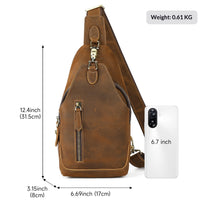 Ma Pi Mens Chest Bag Genuine Leather Vintage Lock-Clasp Front Pack Stylish Commuter Shoulder Backpack Trendy