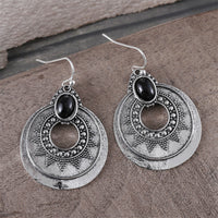 Retro Gemstone-Inlaid Round Hollow Pendant Earrings