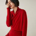 Women's Solid Color V-Neck Cross Cashmere Sweater Top