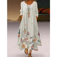 AliExpress Women's Retro Printed Crew Neck Button Dress