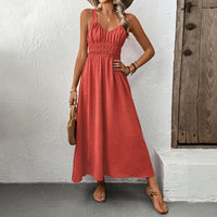 Textured Skirt Sleeveless Suspender Casual Pleated Dress