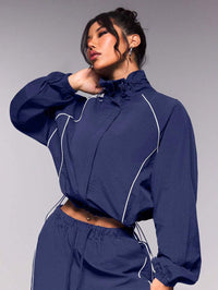 Womens Color-Block Drawstring Sports Jacket And Pants Set