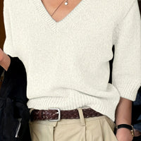 Women's Pure Color All-matching Elegant V-neck Knitted Sweater