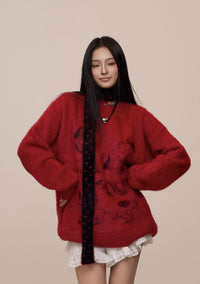 American Street Idle Style Soft Glutinous Mohair Animal Jacquard Sweater