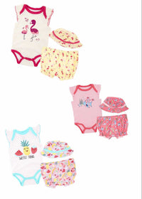 Three-piece Printed Romper Baby Cotton Cartoon Romper Pants Hat