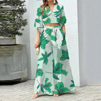 Fashionable Casual Top And High-waisted Wide-leg Pants Set
