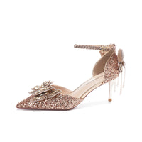 Sequin Rhinestones Bow Tassel Hollowed Sandals