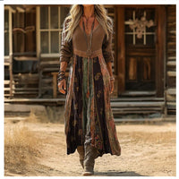 Retro Casual Plaid Womens Elegant Long-sleeve Dress