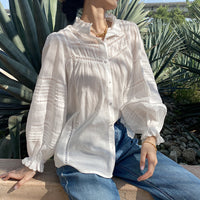 French Style White Shirt Women's Long Sleeve Elegant Cotton Loose
