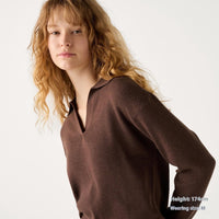Women's Machine Washable Rib Half-open Collar Sweater