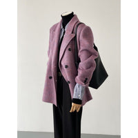 Womens Solid-Color Short Loose-Fit Double-Faced Cashmere Coat