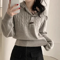 Hemp Pattern Horn Button Long-sleeved Knitted Sweater