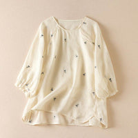 Cotton And Linen Thin Embroidery Loose Shirt
