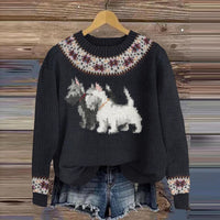 Womens Printed Crew Neck Long Sleeve Sweatshirt Top