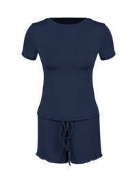 Womens Stylish Form-fitting Short-sleeve Set With A Crew Neck