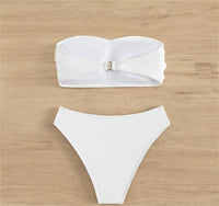 Bikini Swimsuit Women's Sexy Tube Top Solid Color High Waist Swimsuit