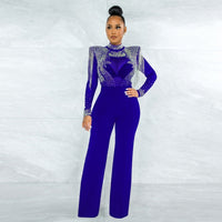 Arrival Hot-Stone Embellished Tassel-Trimmed Shoulder Design Sheer Polyester Mesh Patchwork Jumpsuit