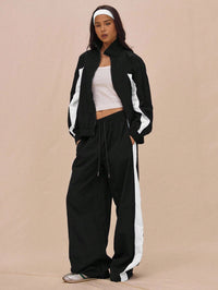 Stylish Womens Striped Zip-Up Jacket And Lace-Up Pants Set