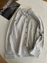 Vertical-striped Long-sleeve Shirt Womens Figure-flattering Versatile Casual Top