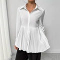 Solid-color Buttoned Pleated Long-sleeve Shirt