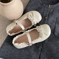 Round Toe Vintage Bow Leather Flat Shoes