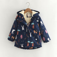 Winter New Cartoon Printed Windproof Girl Velvet Cotton Clothes